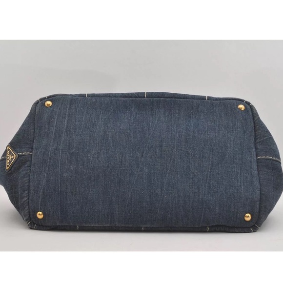 Authentic PRADA Canapa Large Canvas Tote Hand Bag Denim Blue - Picture 6 of 13